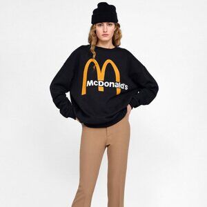 Zara x McDonald’s Graphic Sweatshirt Black Golden Arches Logo Small Crewneck